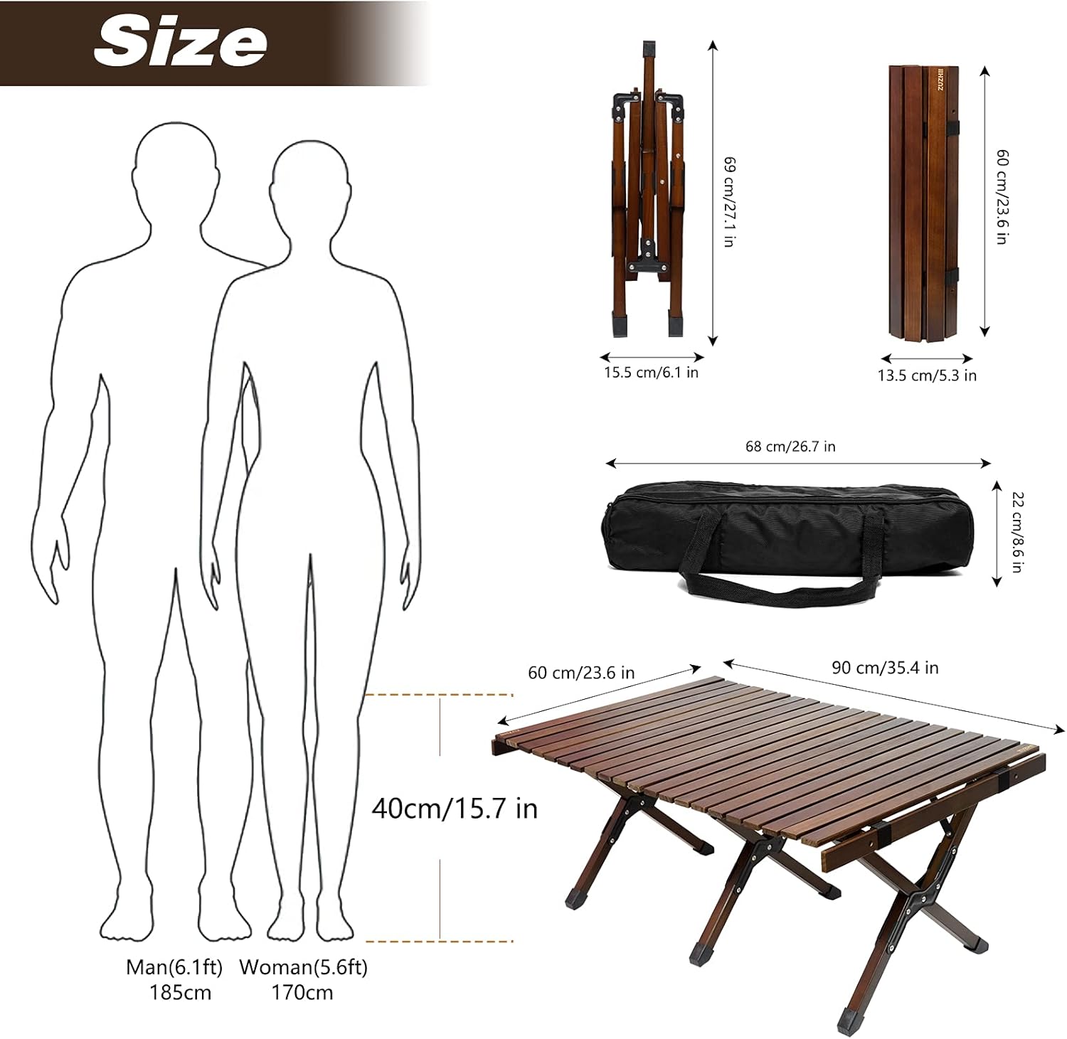 Portable Folding Wooden Camping Table with Carry Bag Z9145