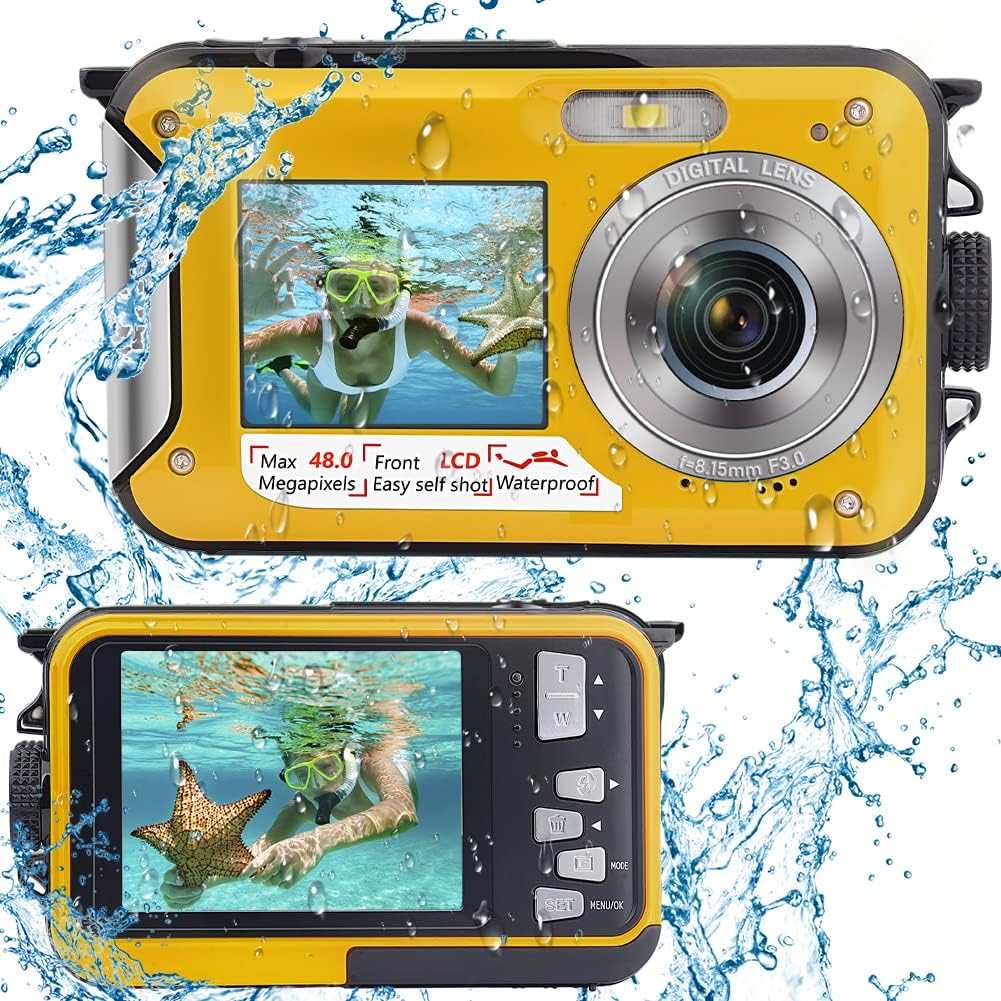 Yellow 2.7K 48MP Waterproof Camera Dual Screen Self-Timer 16X Digital Zoom Pack of 2 O3604