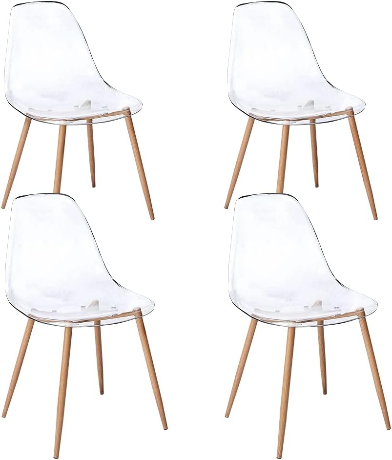Clear Plastic Side Chair with Natural Wood Legs, Set of 2 M98387