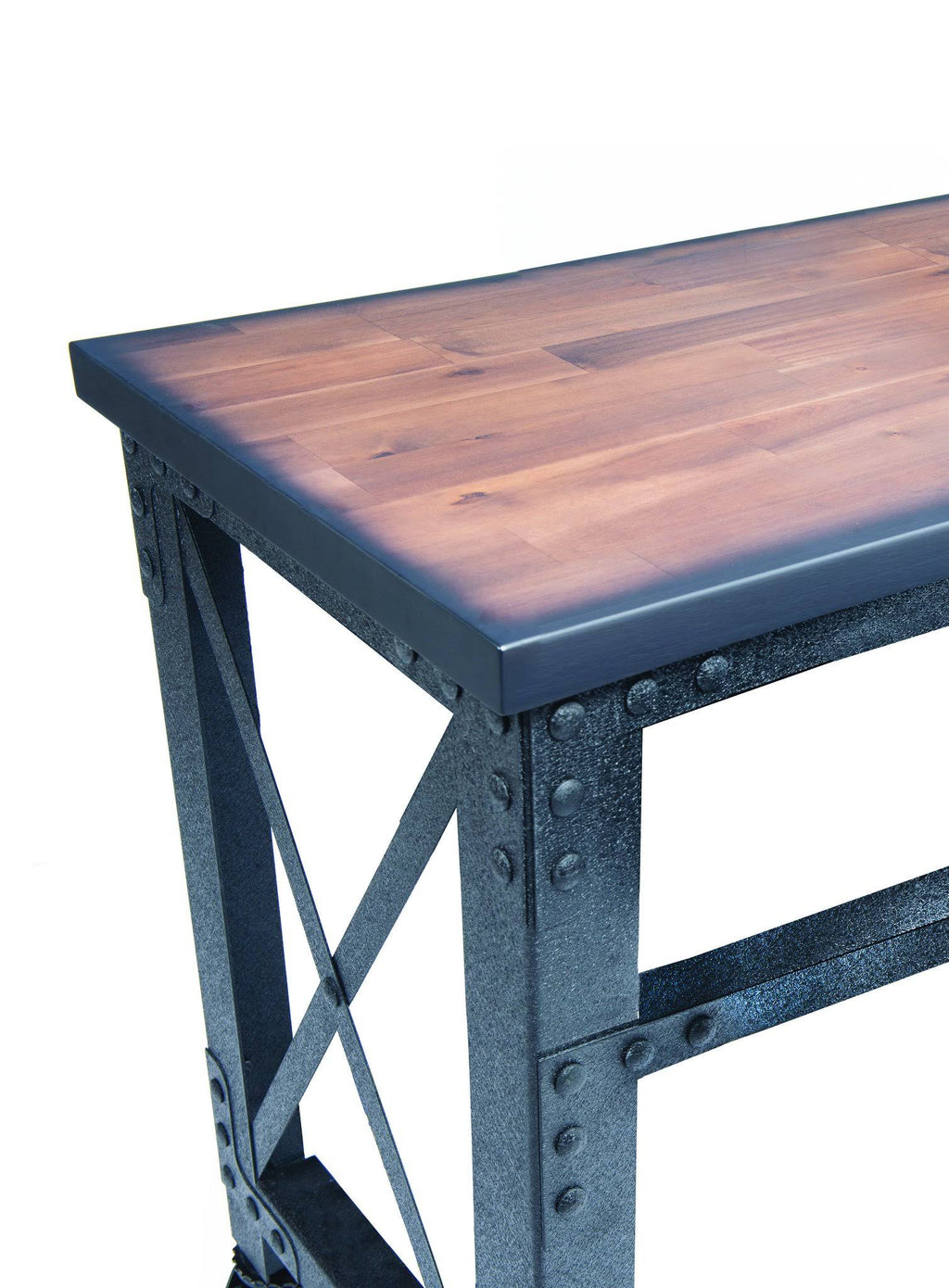 Rolling Industrial Desk with Wooden Top 46 x 24 Inches Q530803