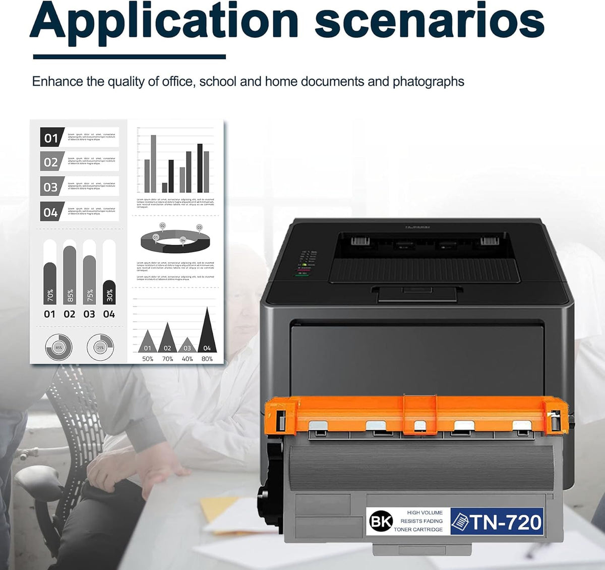 Black TN720 Compatible Toner Cartridge for Brother Printer U218415