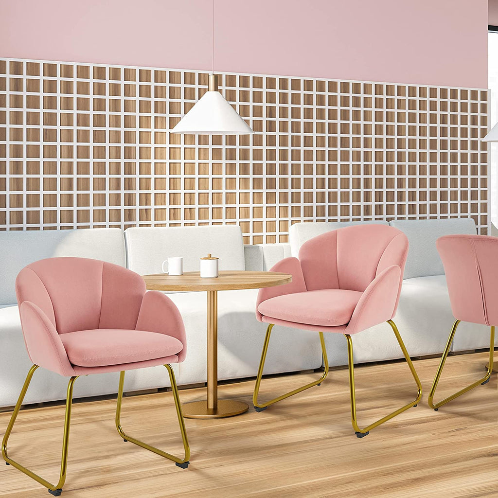 Pink Velvet Flower Shape Armchair with Golden Metal Legs, 2 Pieces A57644