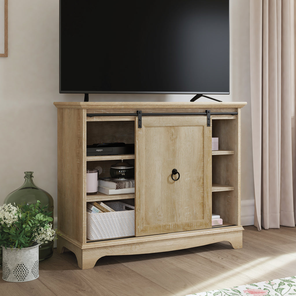 Cafe TV Stand with Storage, for TVs up to 43", Orchard Oak Finish P8425