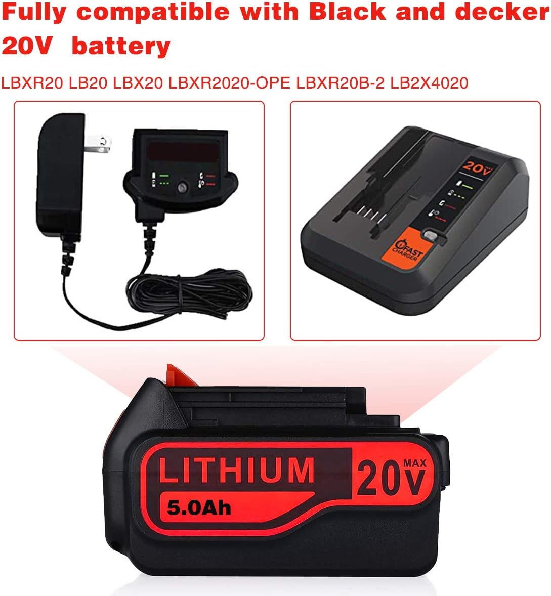 2Pack 5.0Ah 20V Lithium Replacement Battery for Black and Decker 20V S359512