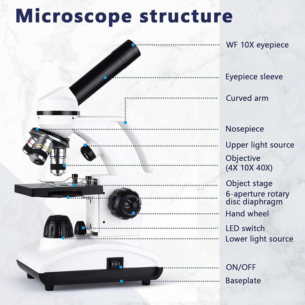 Cordless Biological Compound Monocular Microscope with Slides Set and Phone Adapter R34526