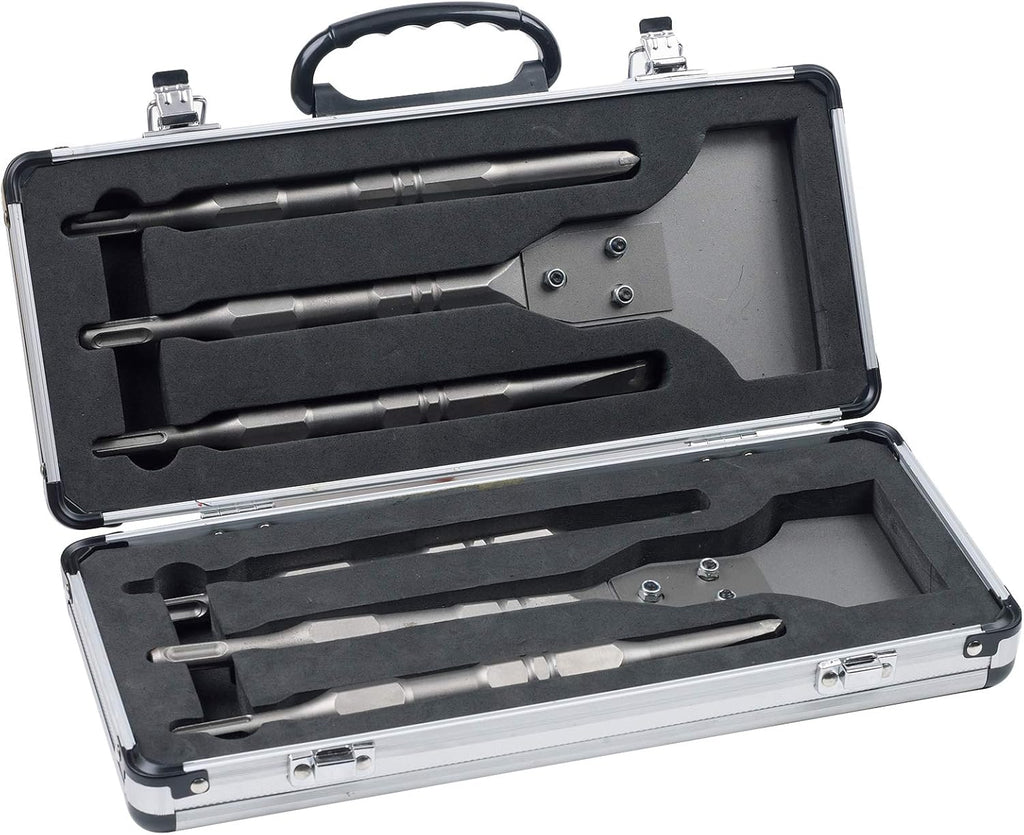 6PCS SDS Plus Floor Scraper Tool and Alloy Hammer Drill Chisel Bits with Groove Gouge Wall Scraper with Case P4320