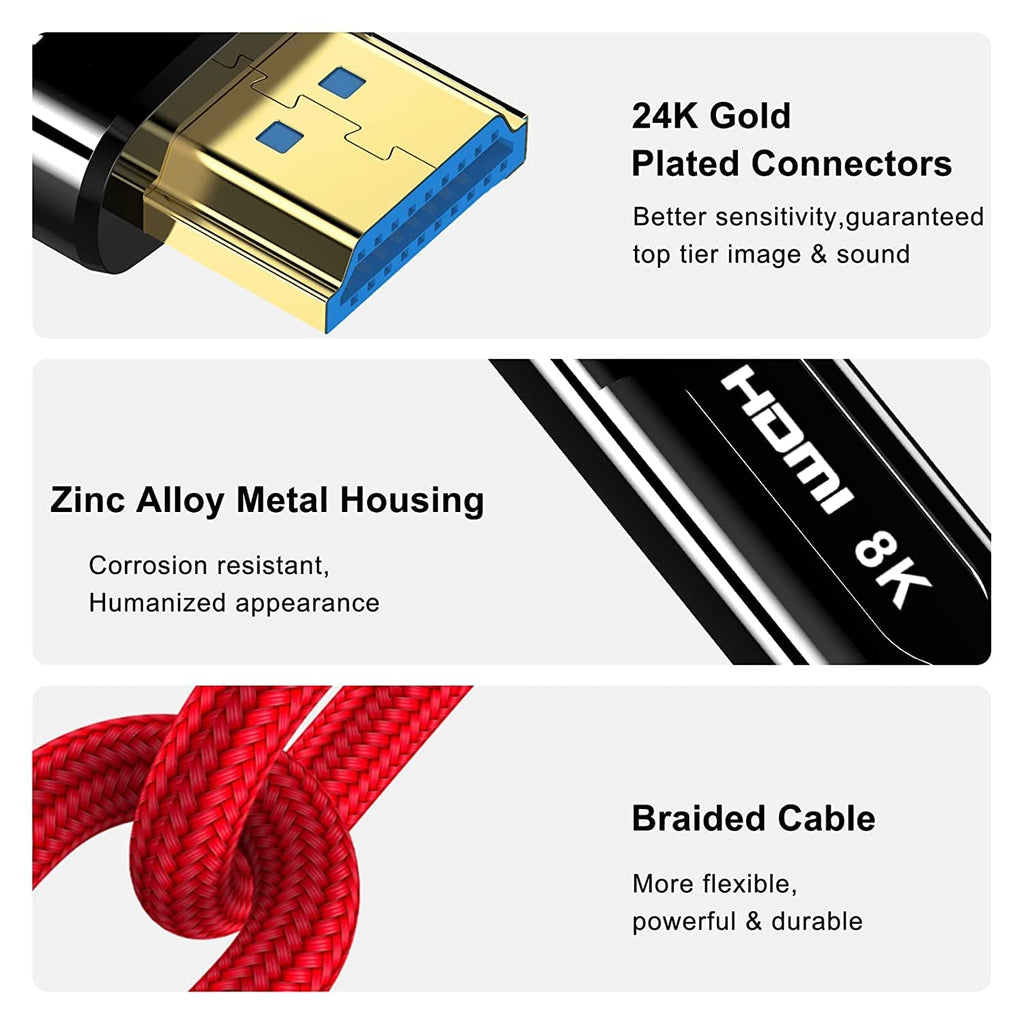 8K HDMI Fiber Optic Cable 164FT 50M Red Braided W93096