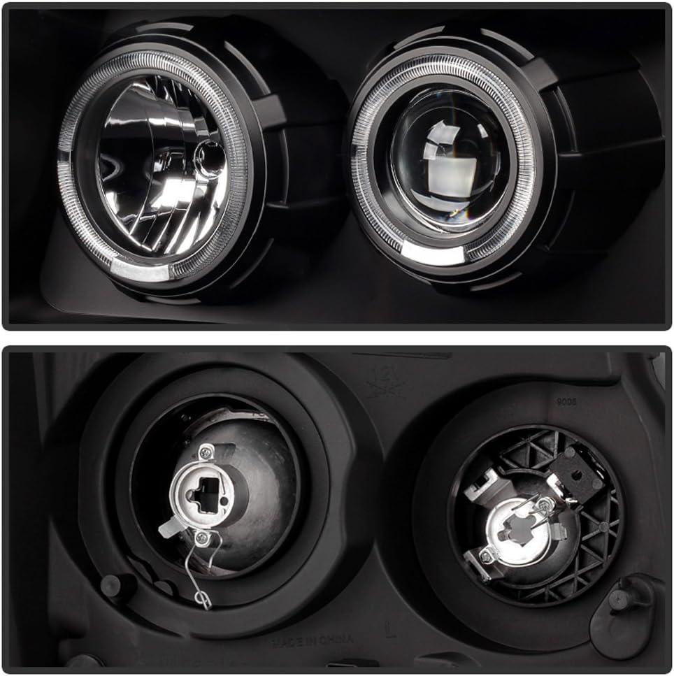 Black 2007-2013 Chevy Suburban Tahoe Avalanche LED DRL Halo Projector Headlights Driver + Passenger Side D5904