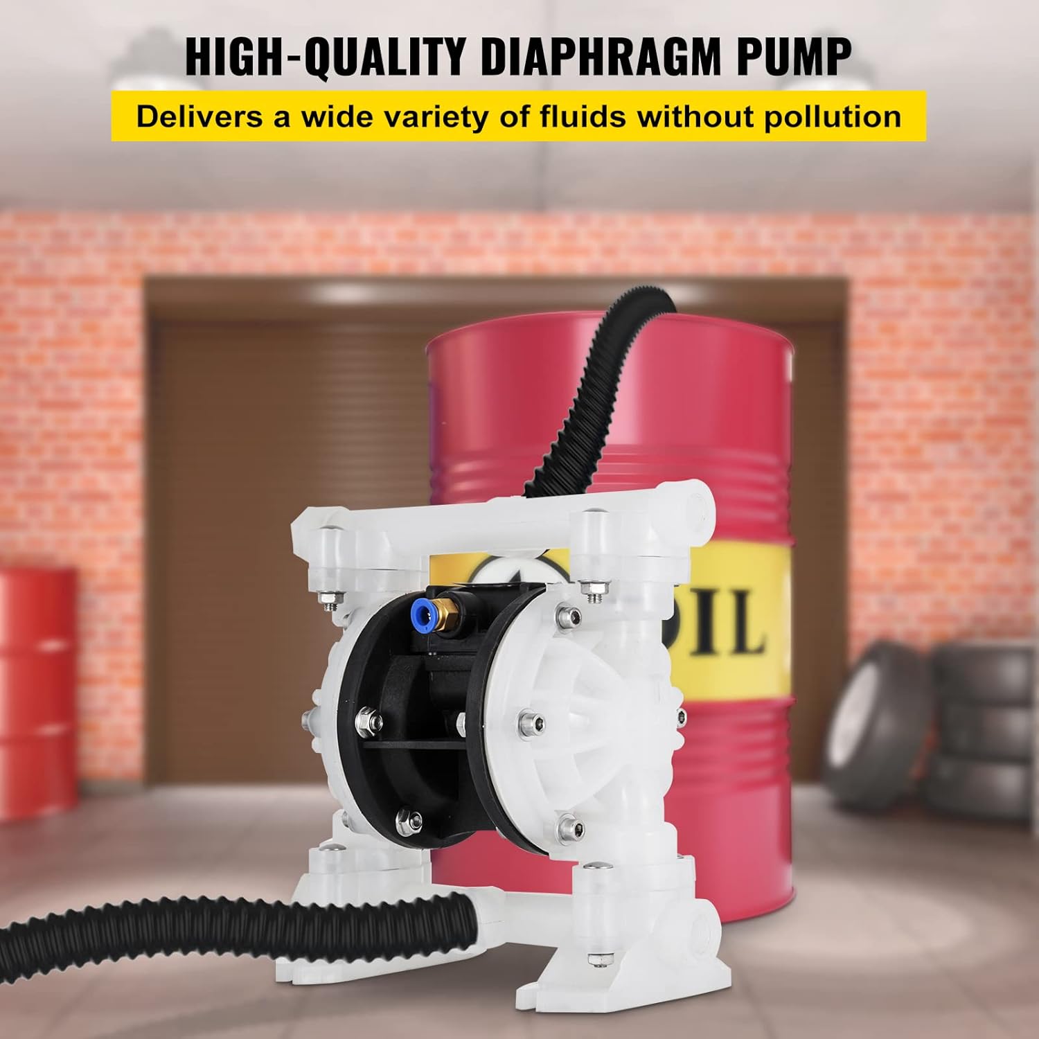 1/2 inch Air-Operated Double Diaphragm Pump 7GPM Max Flow Pneumatic Nitrile 100PSI U8516