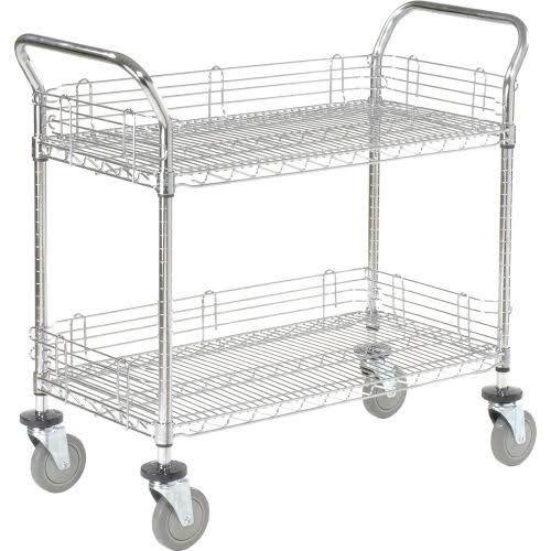 Chrome Utility Cart with 2 Shelf and Polyurethane Brake Casters P4474