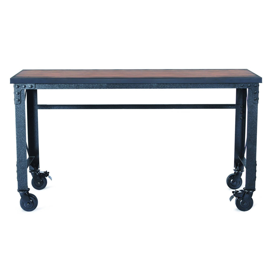 Rolling Industrial Desk with Wooden Top 46 x 24 Inches Q530803
