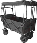 Collapsible Wagon Camping Garden Cart with Removable Canopy, Adjustable Push Handles and Brake (Black) A7536