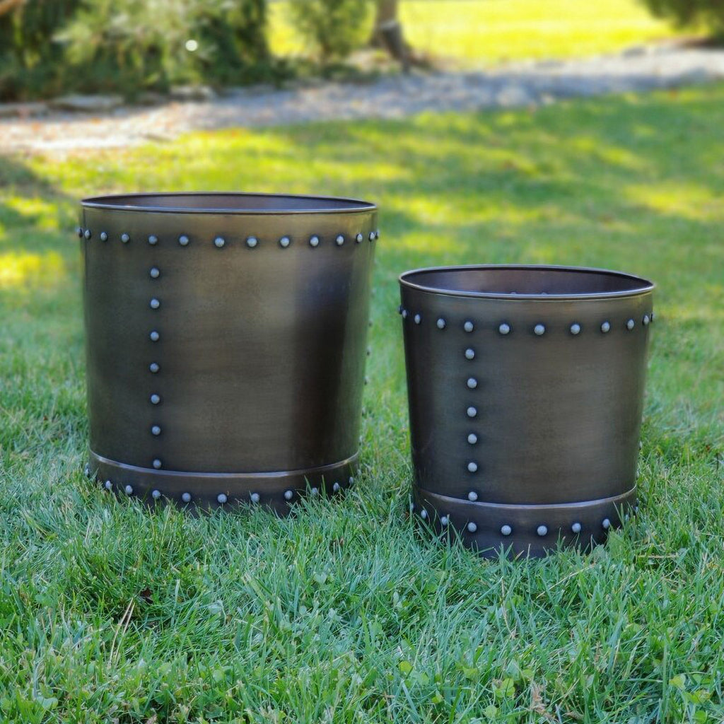 Large Riveted Bronze Planter Set of 2 L113