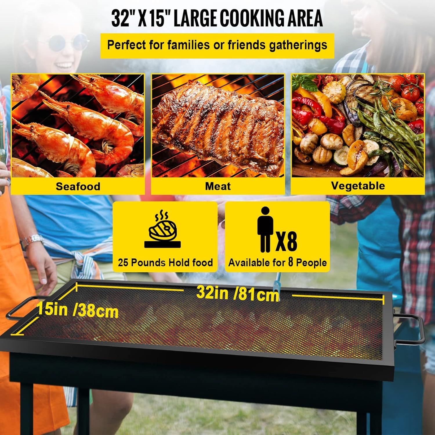 Black Steel Fire Pit Cooking Grate with Handles, Pack of 2 C823848