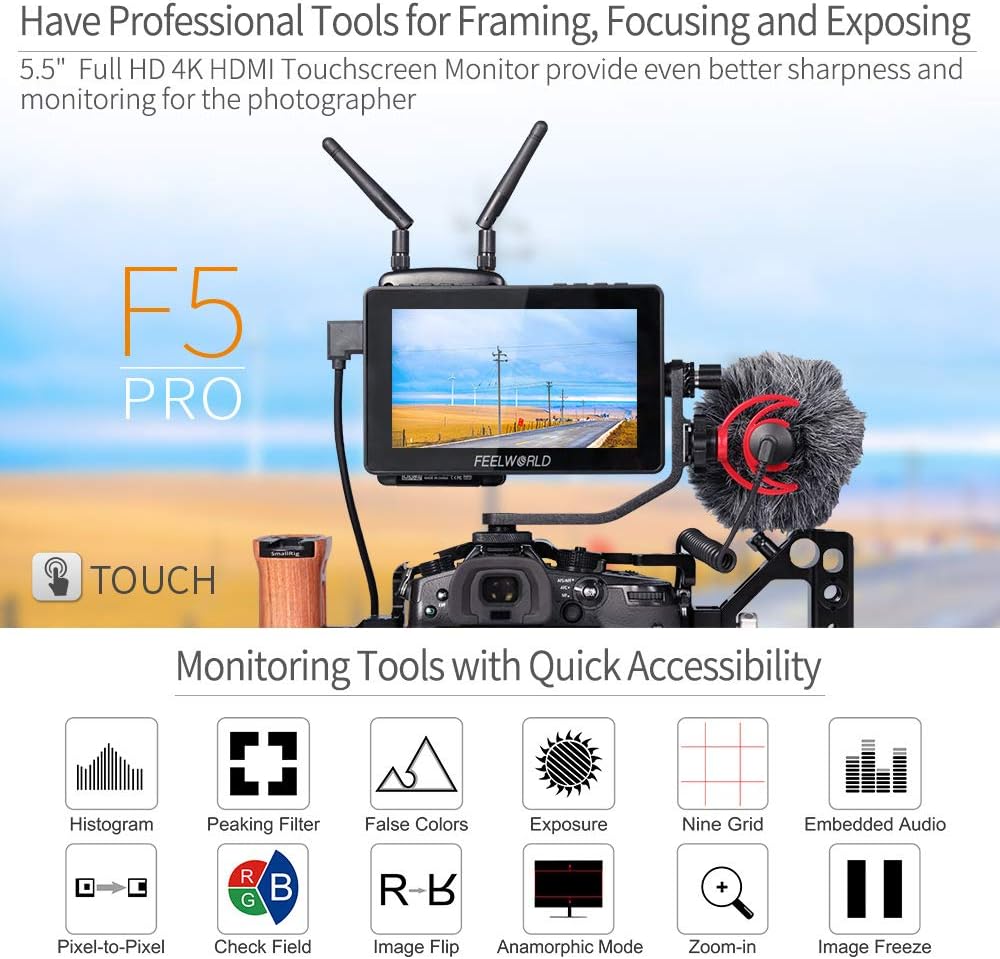 5.5 Inch Touch Screen DSLR Camera Field Monitor with 4K HDMI Input Output M9289