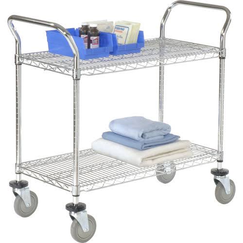 Chrome Utility Cart with 2 Shelf and Polyurethane Brake Casters P4474