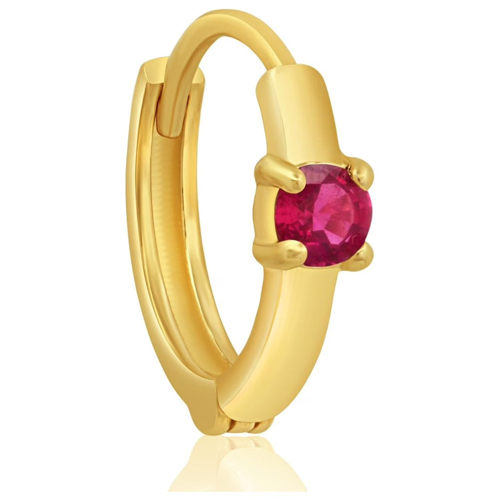 Red Ruby 11mm Huggie Hoop Earring in 14k Yellow Gold with Hidden Clip Closure G8138