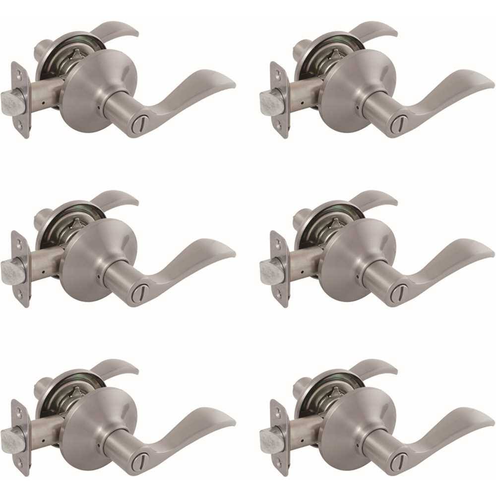 6 Piece Satin Nickel Privacy Door Lever Q577