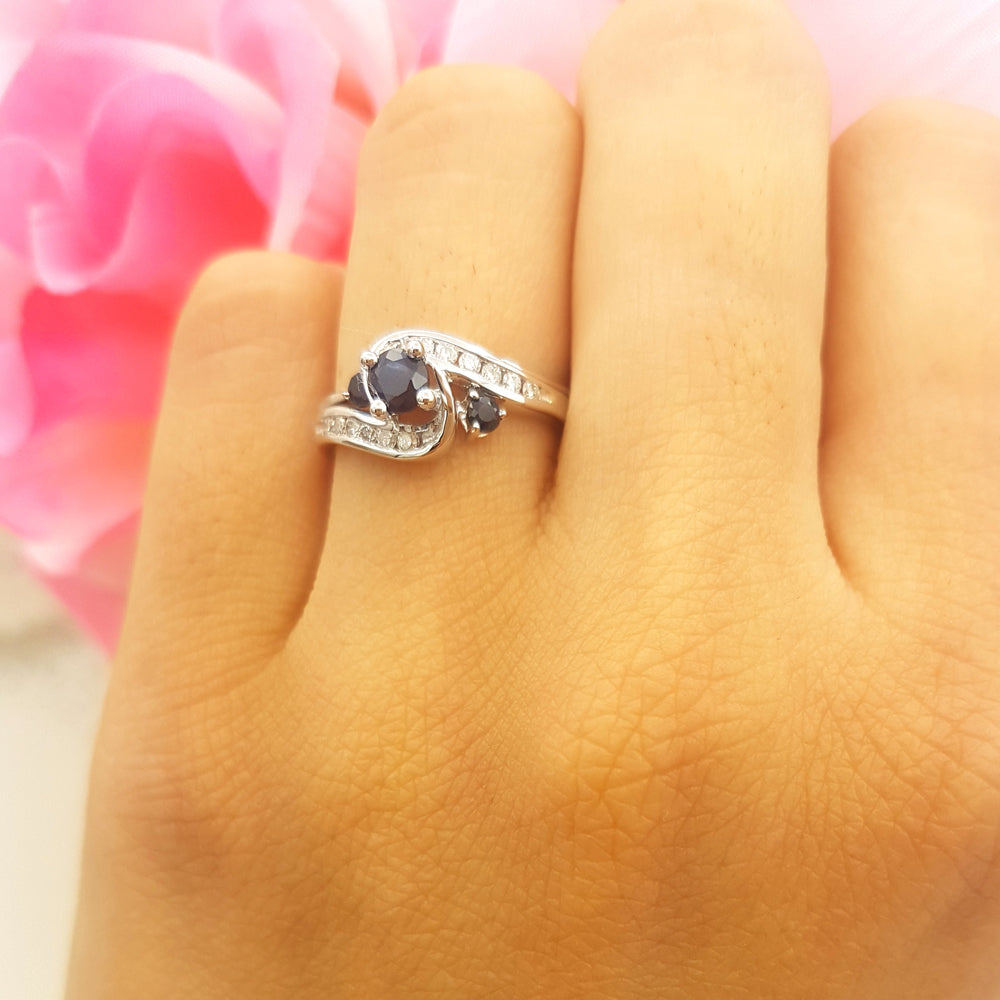 10K White Gold Blue Sapphire & White Diamond Engagement Ring Set D1705