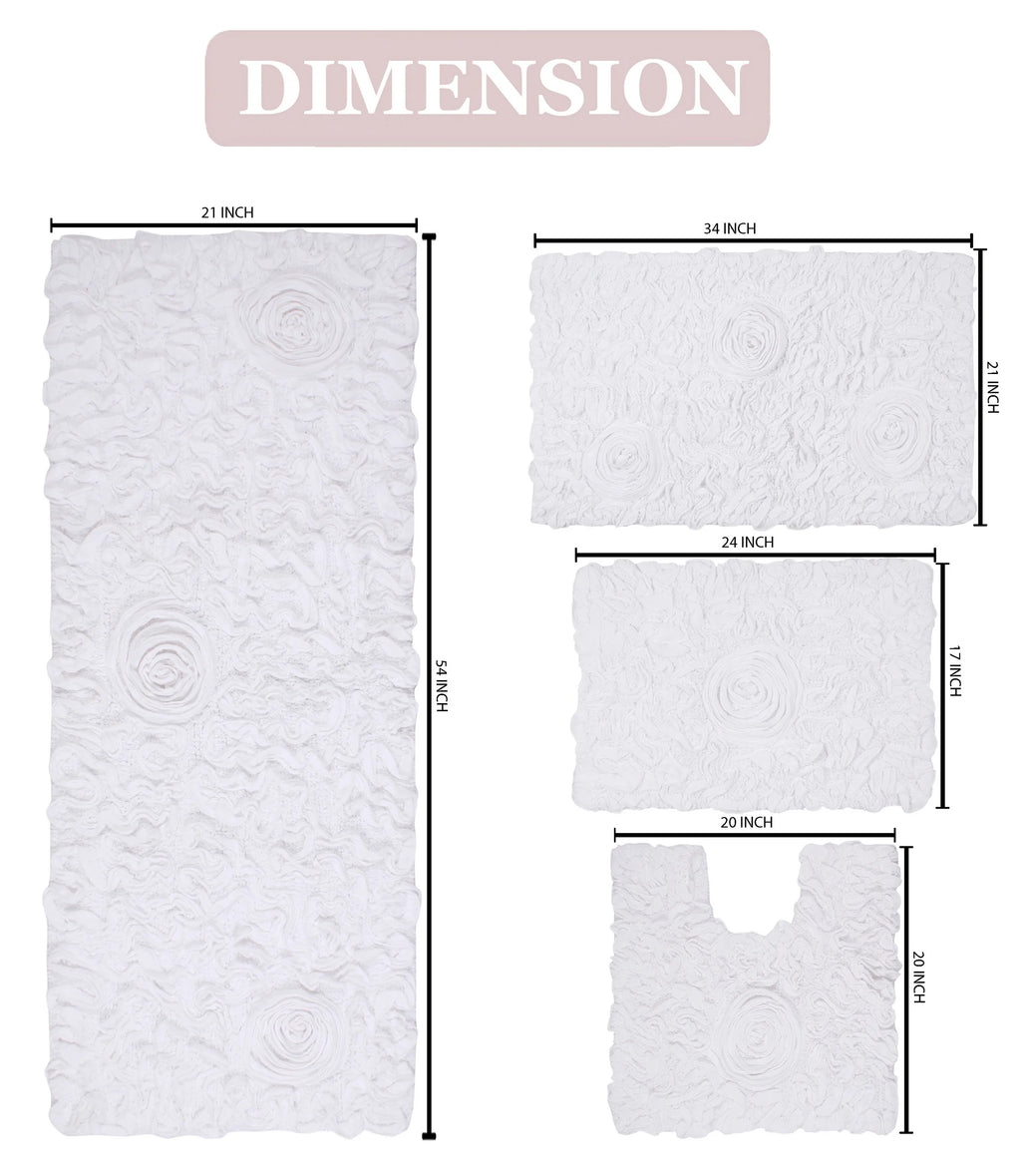White 4 Piece Cotton Bath Rug Set F614063