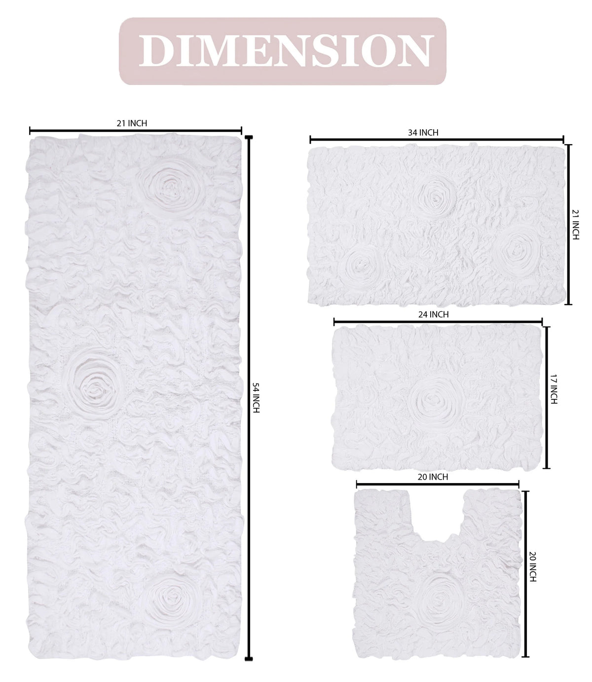 White 4 Piece Cotton Bath Rug Set F614063