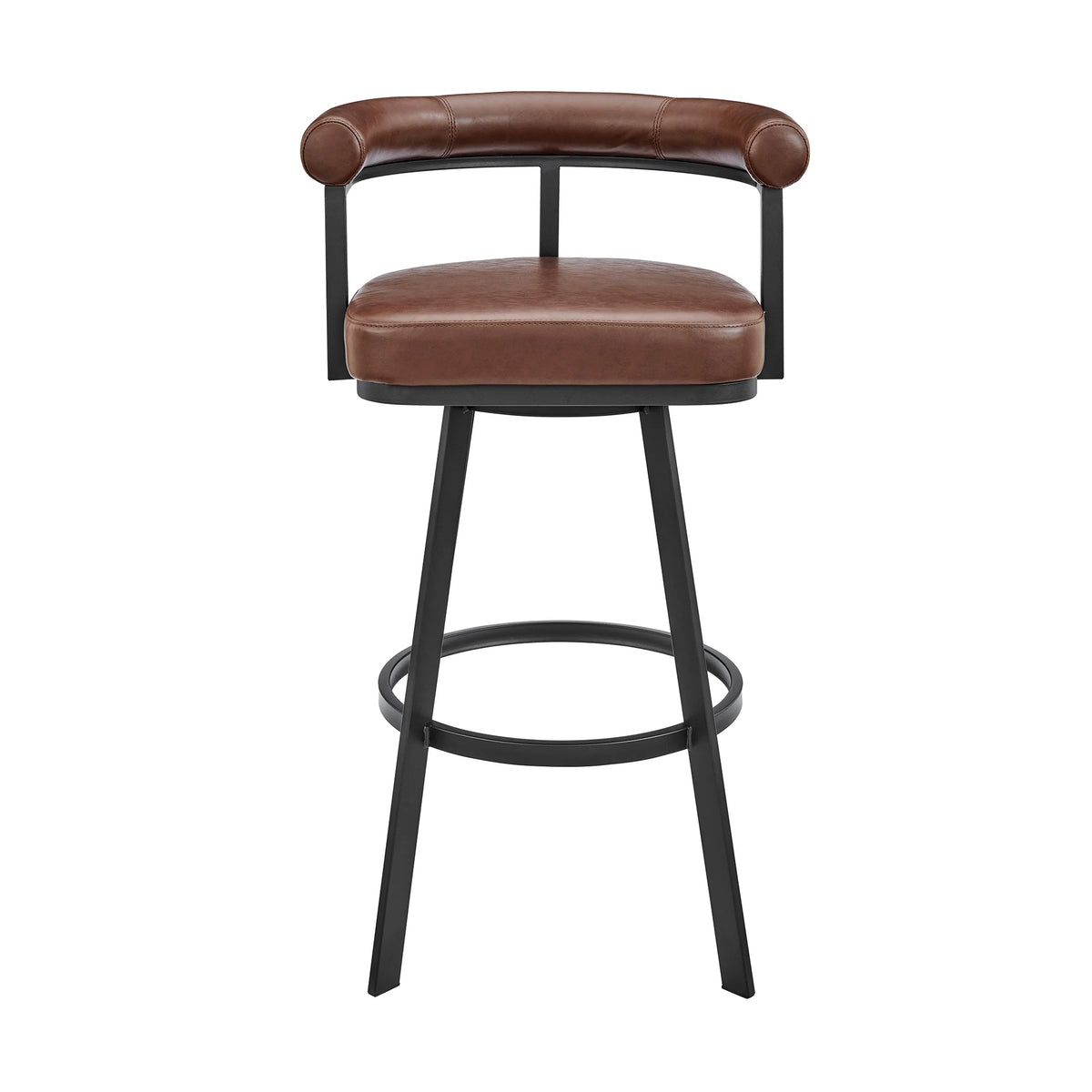 Black Metal Swivel Counter Stool with Brown Faux Leather U3347