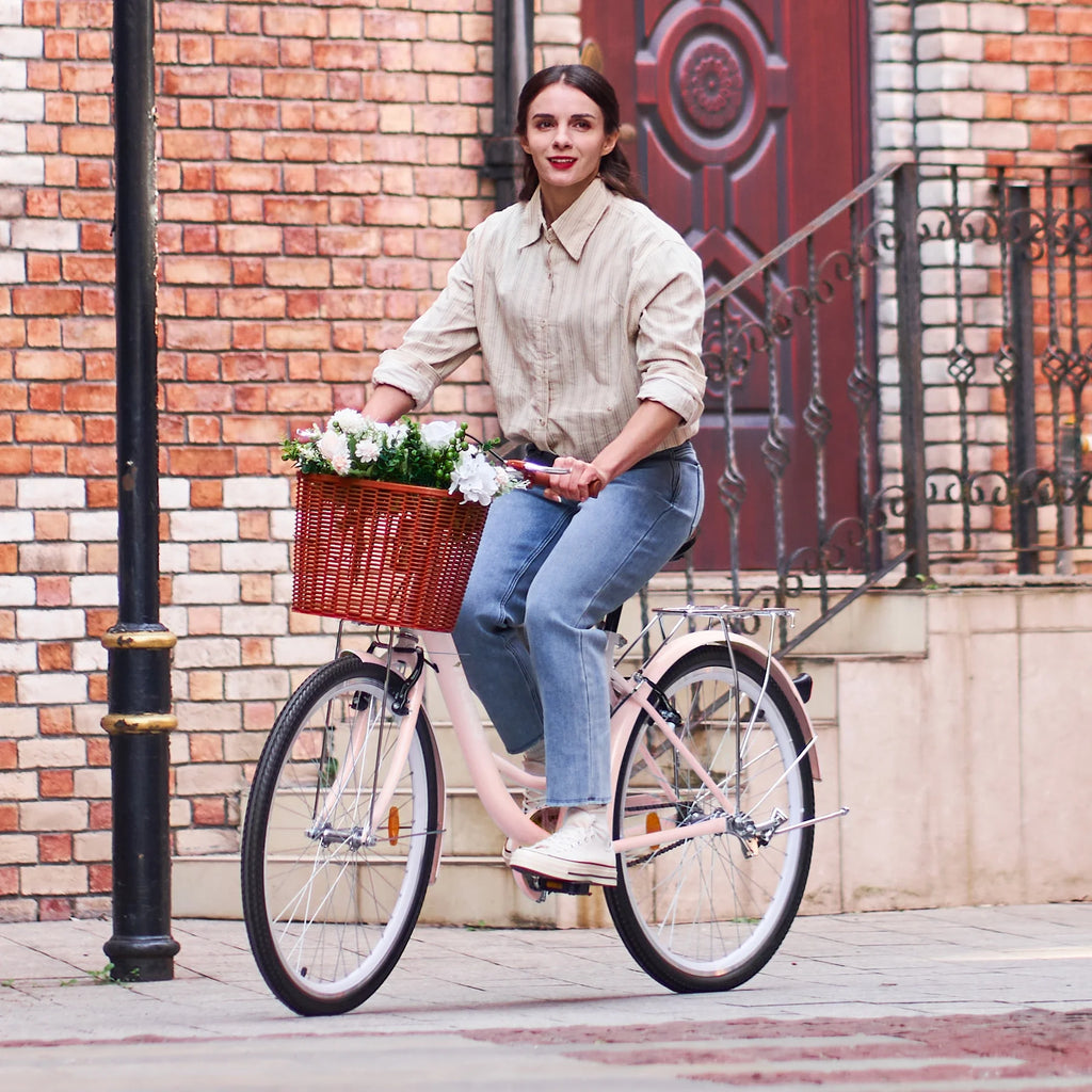 24 Inch City Cruiser Bicycle with Carbon Steel Frame Dual V Brakes Basket M7643