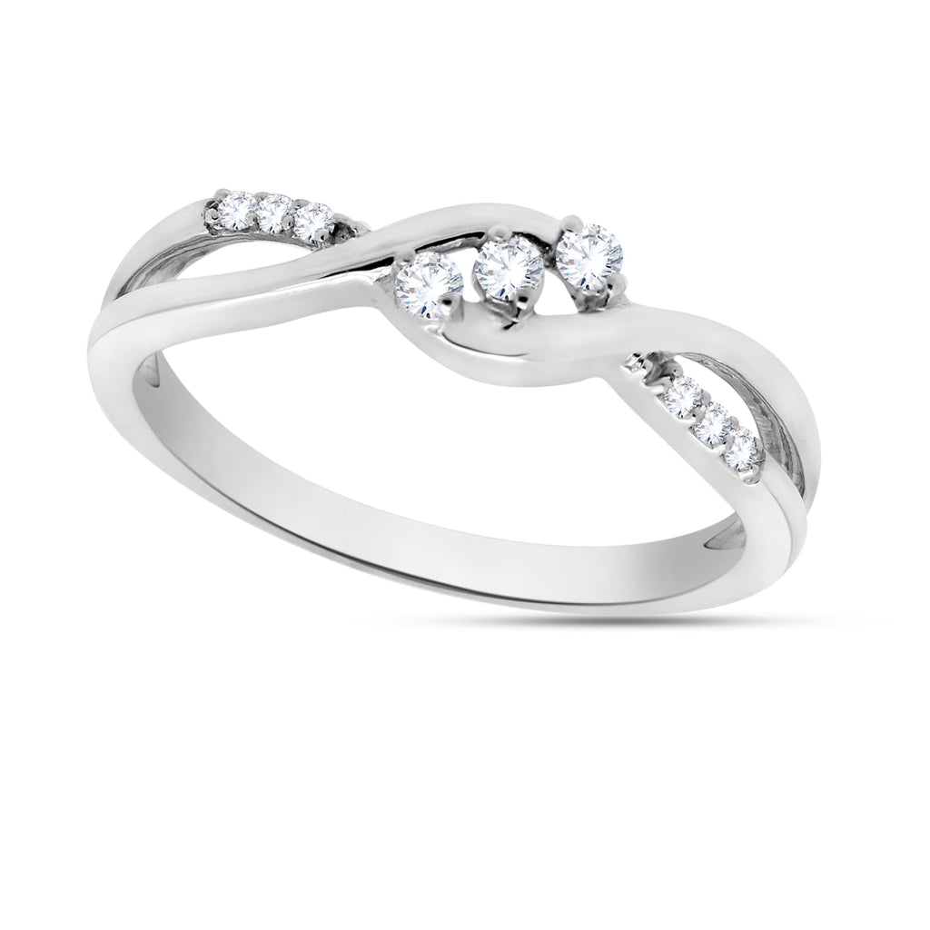 14k White Gold 3-Stone Twisted Vine Diamond Ring Q171