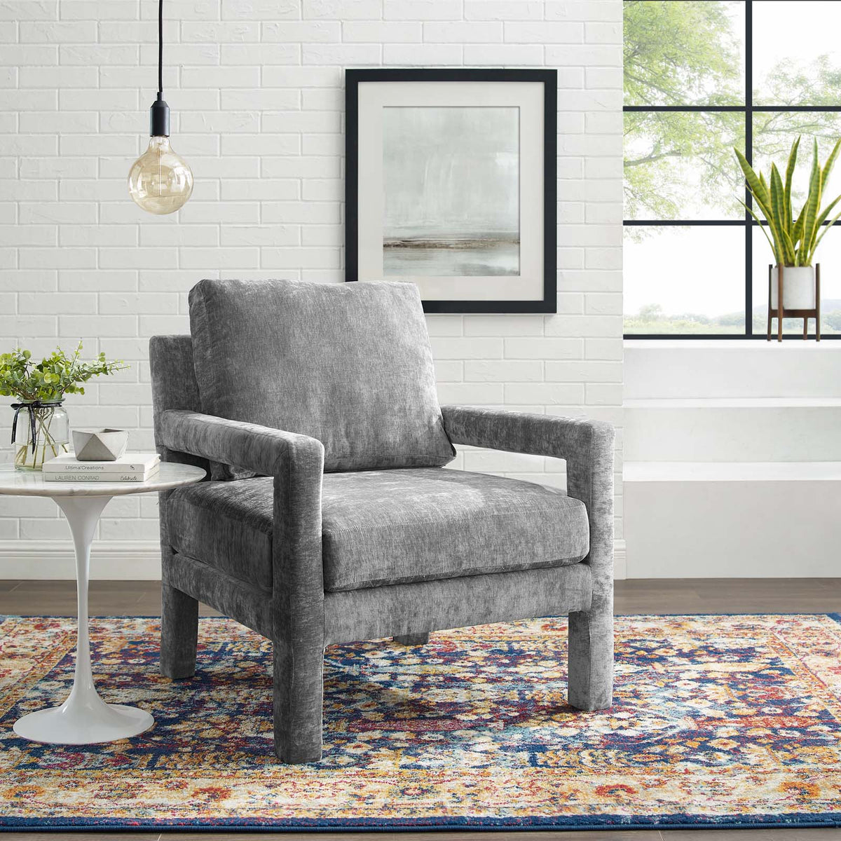 Gray Crushed Velvet Armchair K5765
