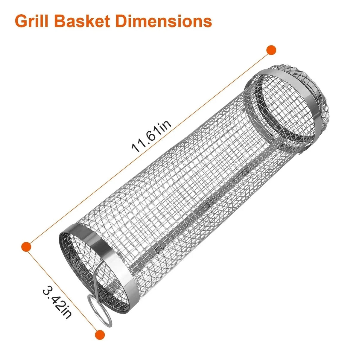 2Pcs Portable BBQ Rolling Basket Round Stainless Steel Grill Mesh with Removable Cover Z897542