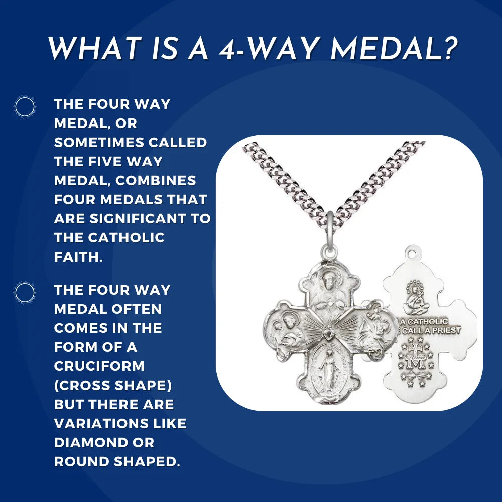 Medium Sterling Silver Catholic 4-Way Cross Medal B24523
