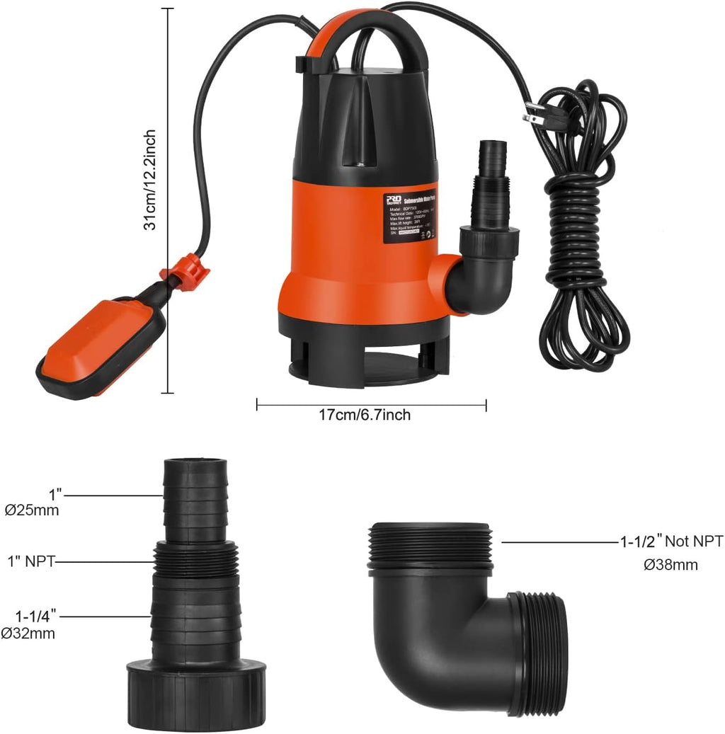2 Pack 1HP 3700GPH Submersible Clean/Dirty Water Pump with Automatic Float Switch O72819