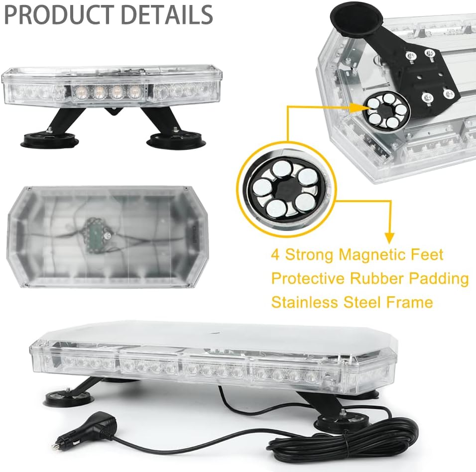 56 LEDs Emergency Warning Strobe Light Bar with 5m Cable and Double Switch, Pack of 2 I9935