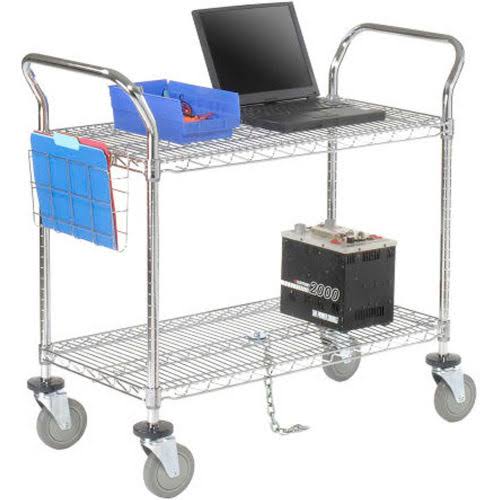 Chrome Utility Cart with 2 Shelf and Polyurethane Brake Casters P4474