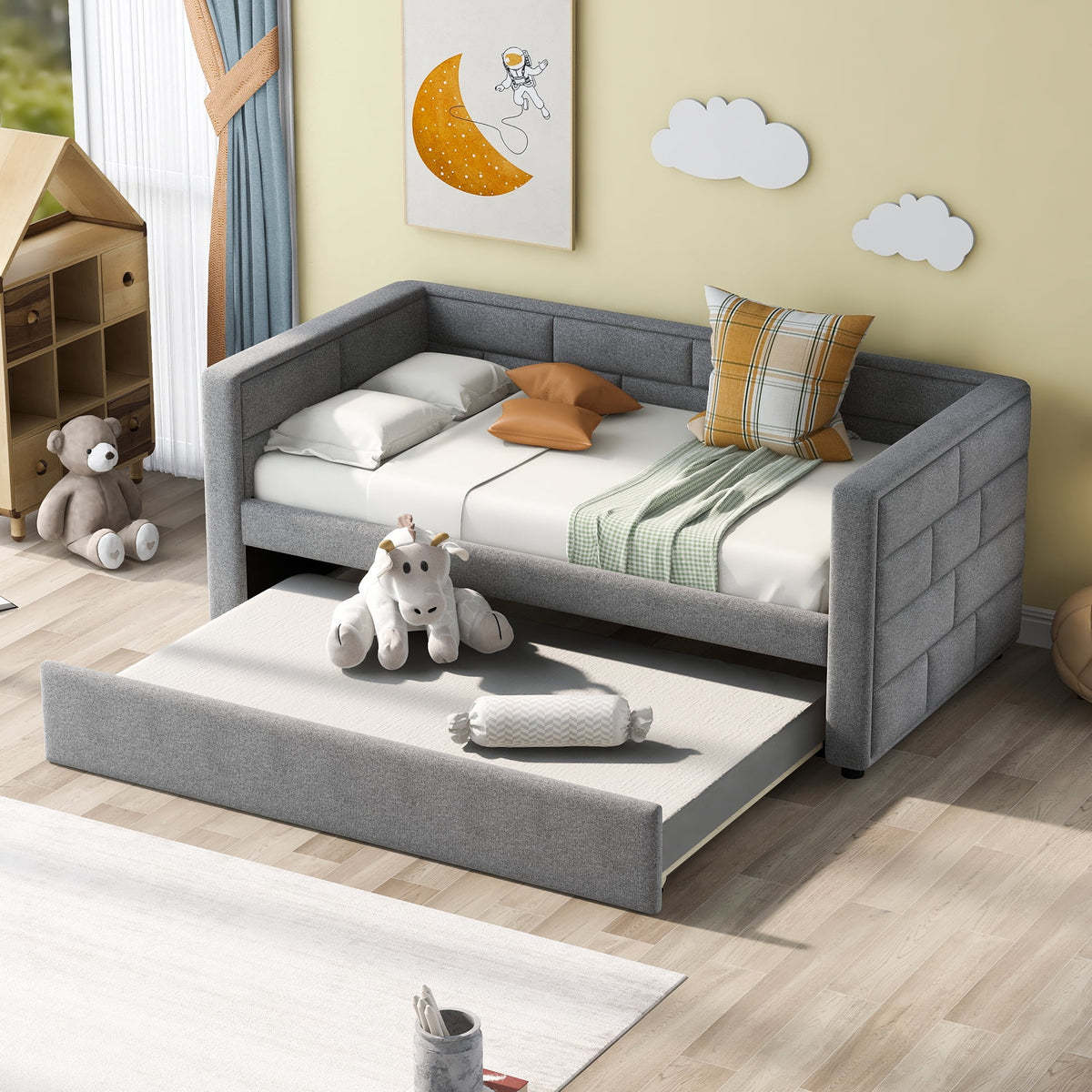 Gray Twin Size Upholstered Daybed with Trundle K285