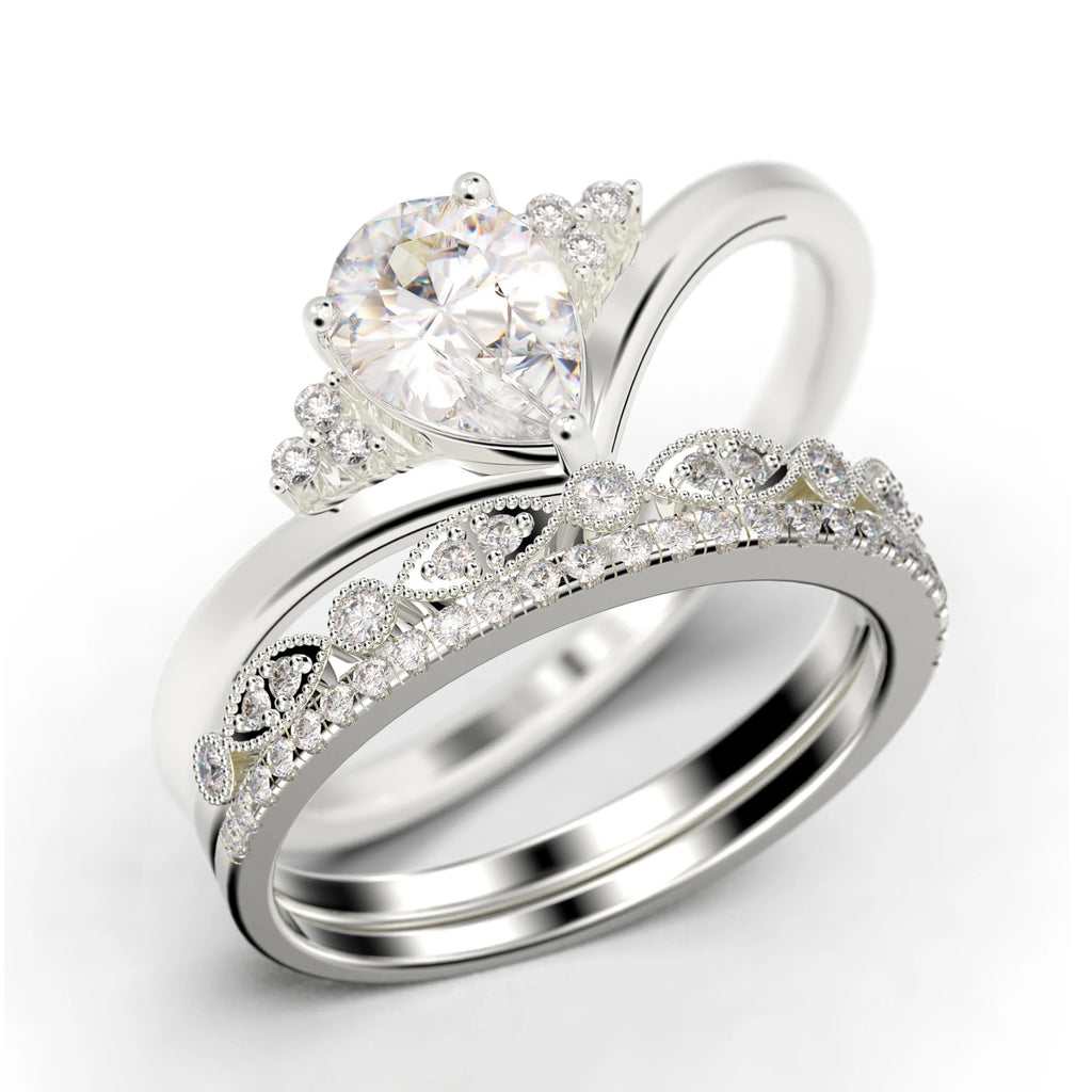 2.25 Carat Pear Cut Diamond Moissanite Engagement Ring in 925 Sterling Silver With 18k White Gold Plating D145