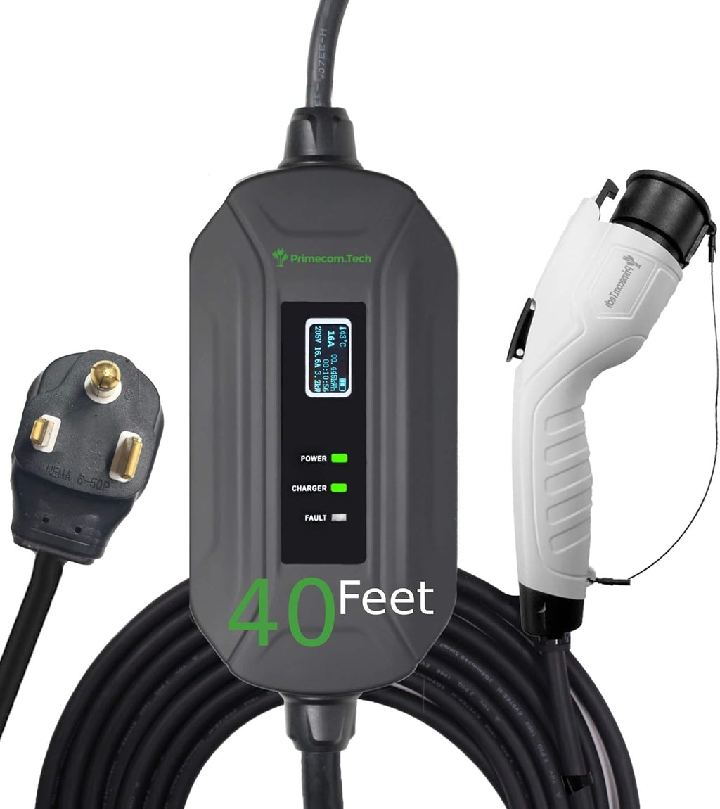 Portable Level 2 Electric Vehicle Charger, 16Amp, 30 Feet Y94910