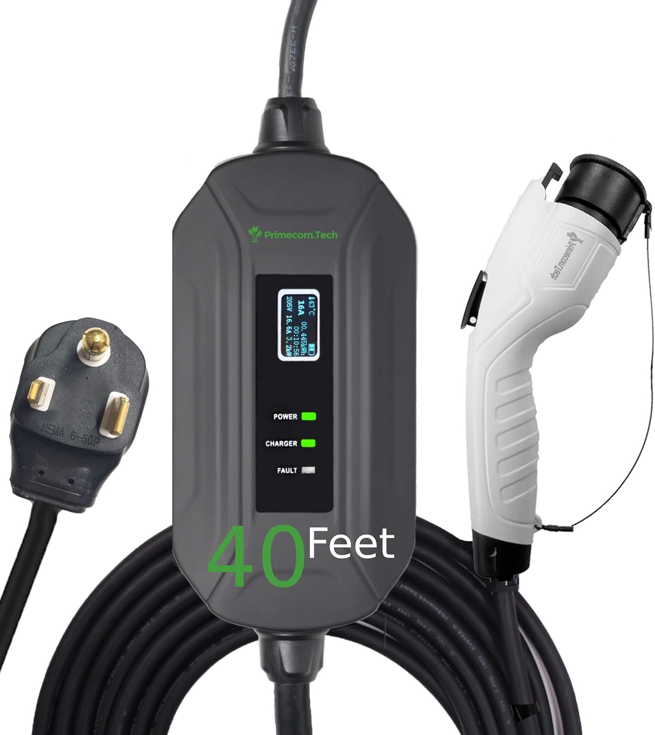 Portable Level 2 Electric Vehicle Charger, 16Amp, 30 Feet Y94910