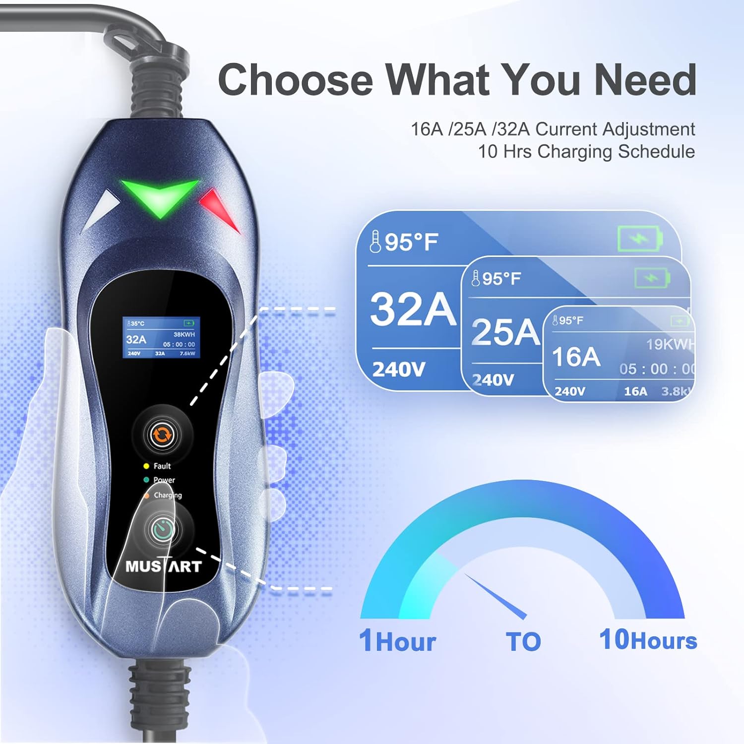 Portable EV Charger 240 Volt 25ft Cable 32 Amp Adjustable Plug-in Charging Station Y725992