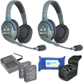 Full Duplex Wireless Headset Communication for 4 Users, 1 Single Ear and 3 Dual Ear Headsets with Cleaning Wipes Bundle B51296