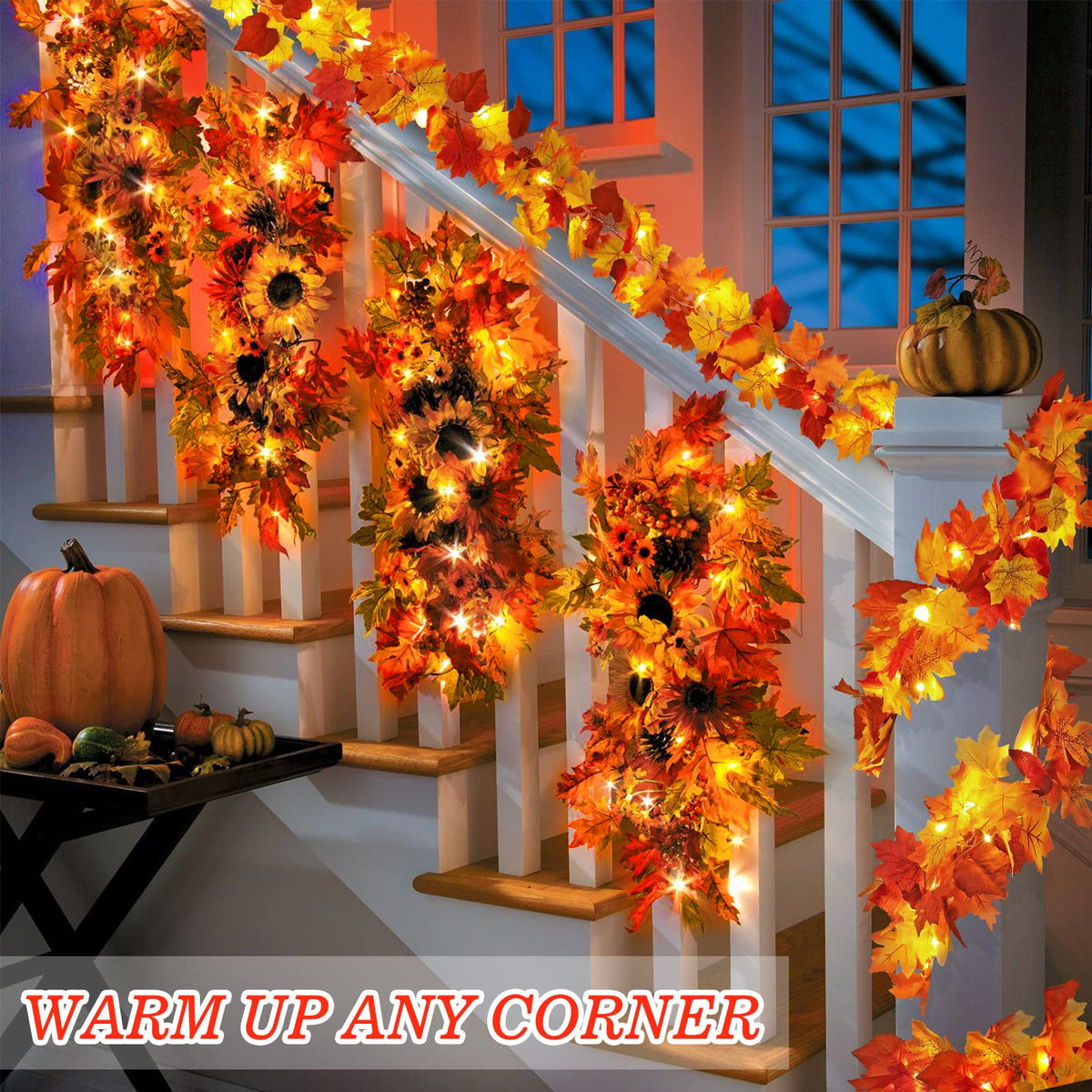 Maple Leaves Garland with Lights A79537