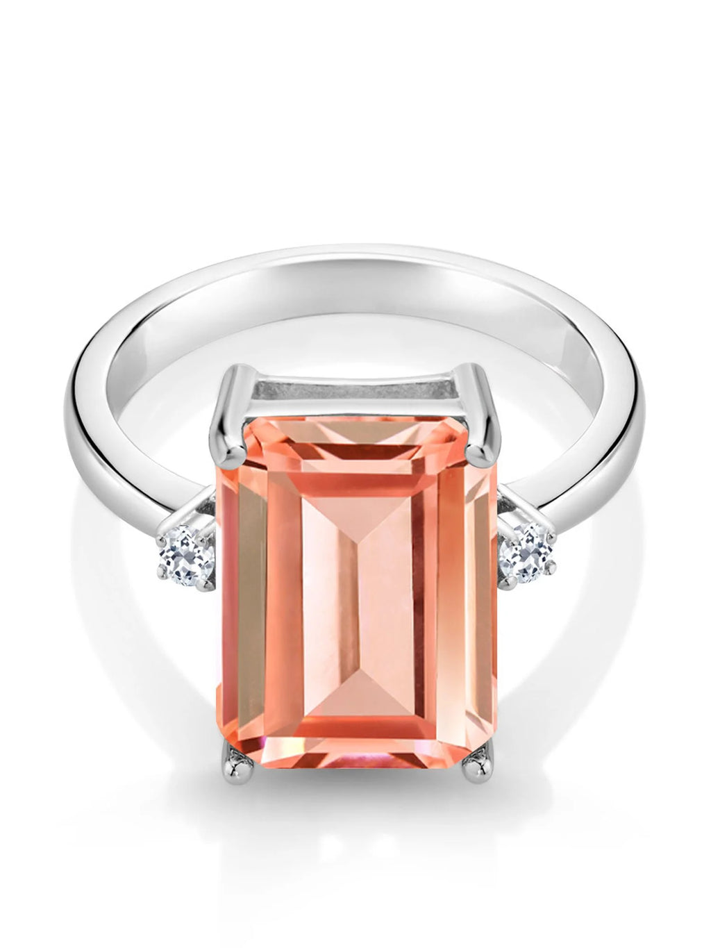 925 Sterling Silver Peach Nano Morganite and White Topaz Ring T858702