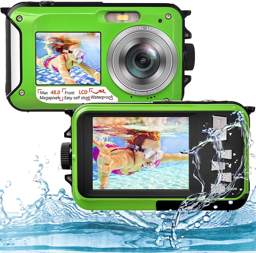 Yellow 2.7K 48MP Waterproof Camera Dual Screen Self-Timer 16X Digital Zoom Pack of 2 O3604
