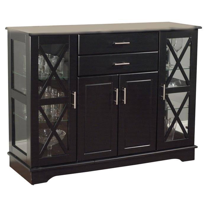Black Wood Buffet Sideboard with Glass Doors U3359