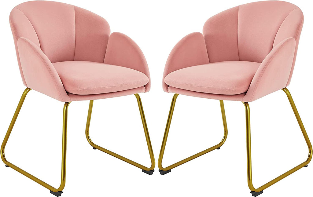 Pink Velvet Flower Shape Armchair with Golden Metal Legs, 2 Pieces A57644