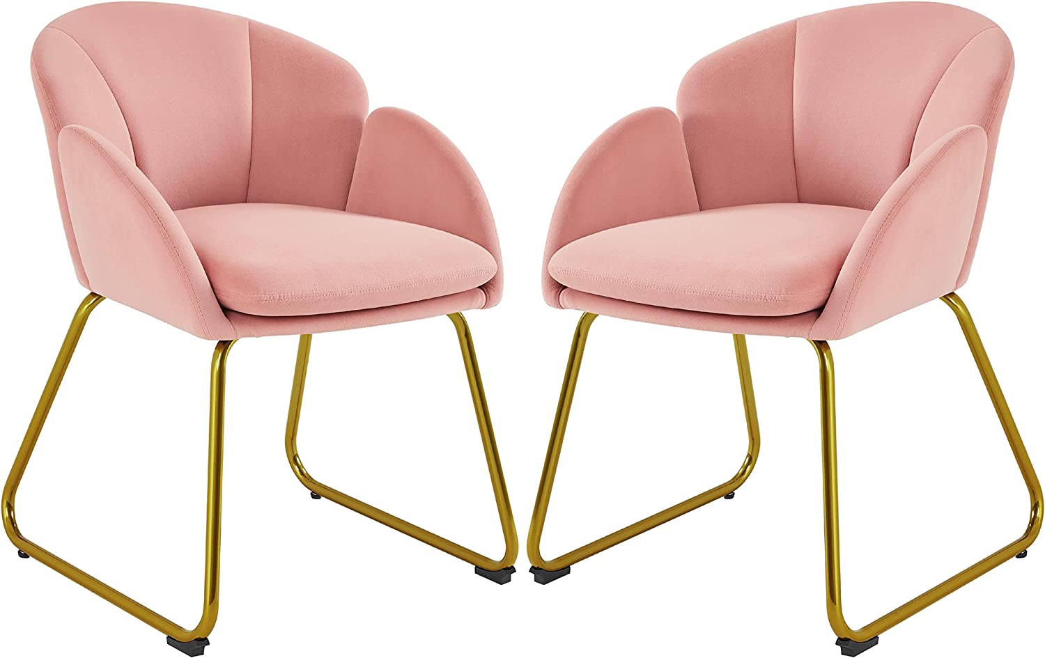 Pink Velvet Flower Shape Armchair with Golden Metal Legs, 2 Pieces A57644