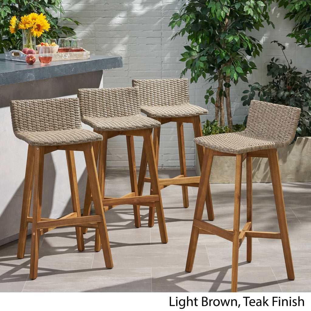 4pk Acacia Wood Wicker Patio Barstools Brown S19380