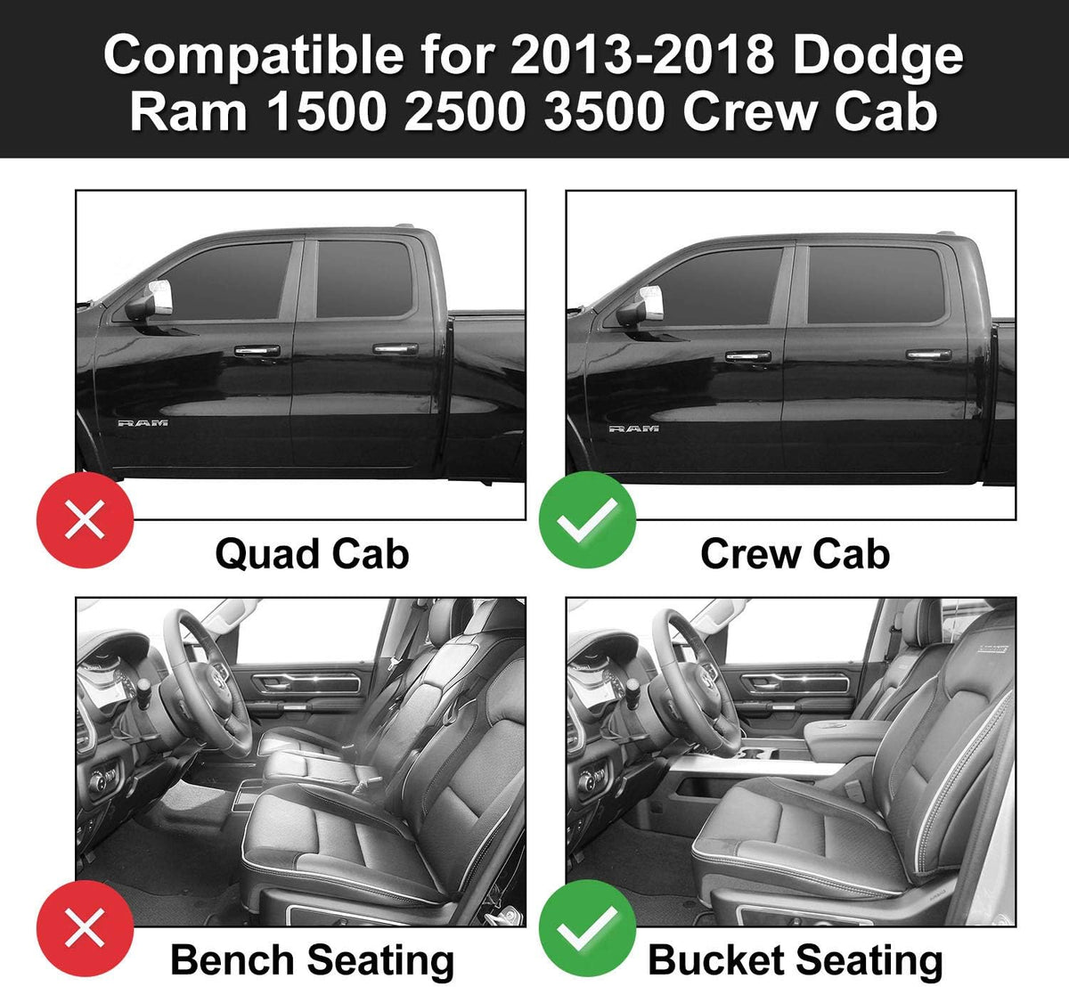 TPE All Weather Custom Fit Floor Liner for Dodge Ram, 1st & 2nd Row Full Set, Black C1020