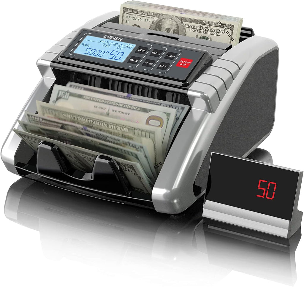 Money Counter Machine with UV/MG/IR/DD Counterfeit Detection, LCD Display, 1000 Bills/Min P18100