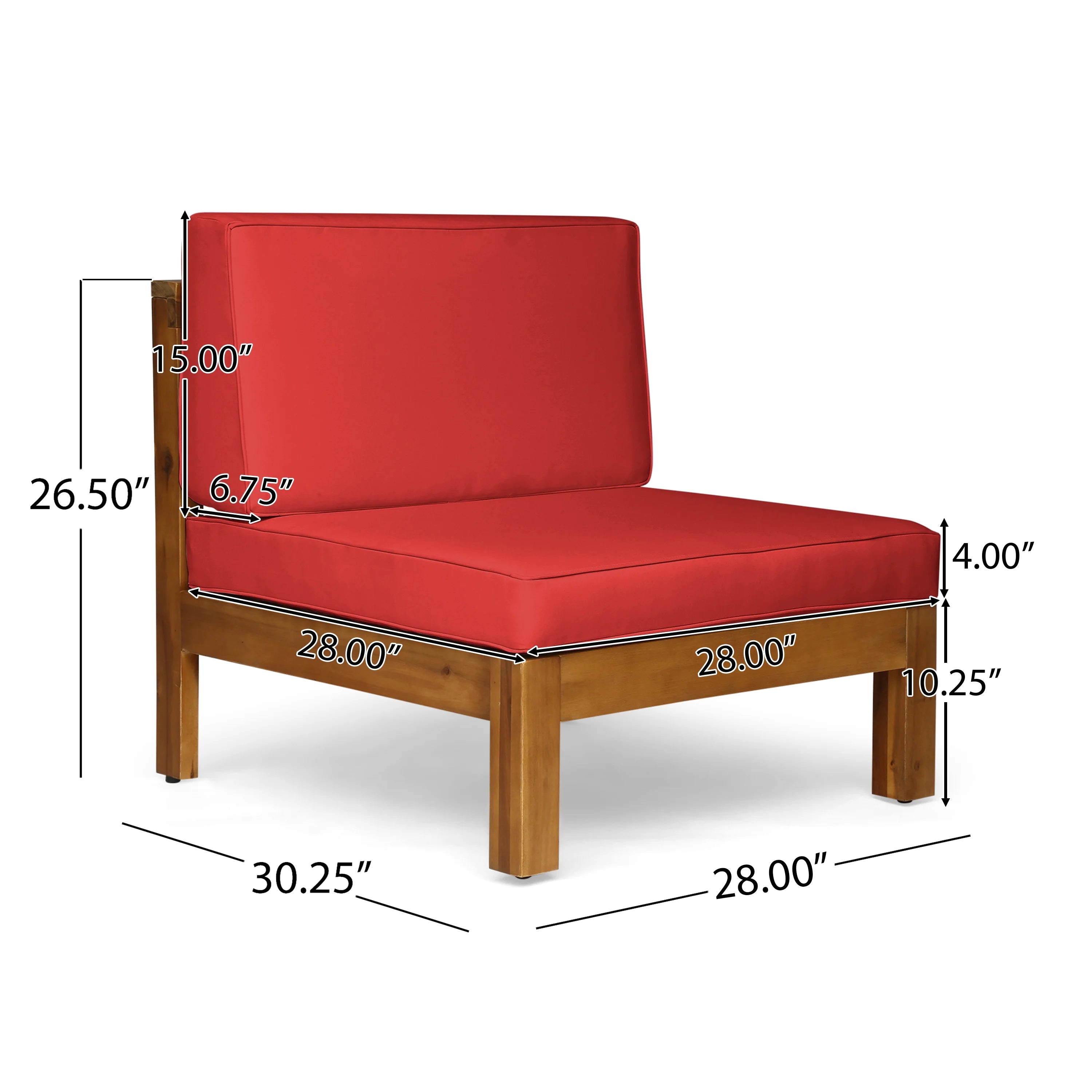 Red and Teak Acacia Wood Sofa and Coffee Table Set Y425